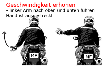 Motorrad Handzeichen - Geschwindigkeit erhöhen