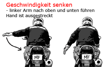 Motorrad Handzeichen - Geschwindigkeit senken