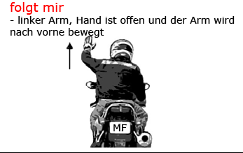 Motorrad Handzeichen - Folgt mir